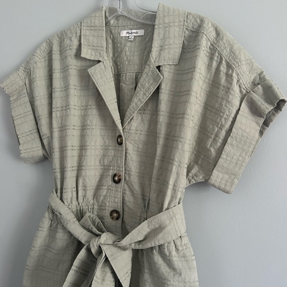 Madewell Sage Green Seersucker Romper with Waist Tie - Picture 3 of 3